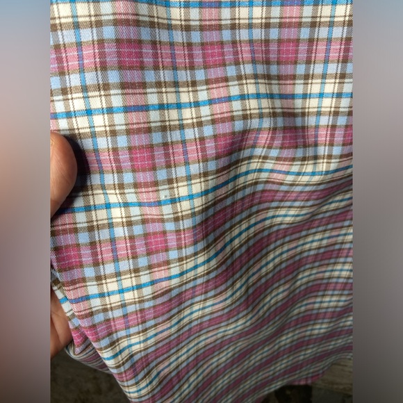 Peter Millar Crown Sport soft button down short plaid purple blue white Sz large - Picture 6 of 7